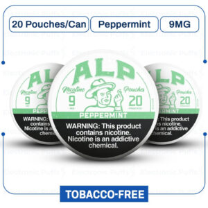 ALP Peppermint 9MG Nicotine Pouches – 5 Can Roll Buy ALP Peppermint 9MG Nicotine Pouches at Electronic Puffs. Strong mint flavor, 9mg nicotine, tobacco free pouches. Fast US Shipping. Order Now!