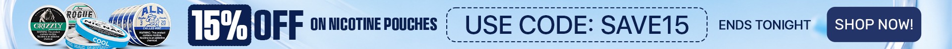 15 percent off on nicotine pouches reminder